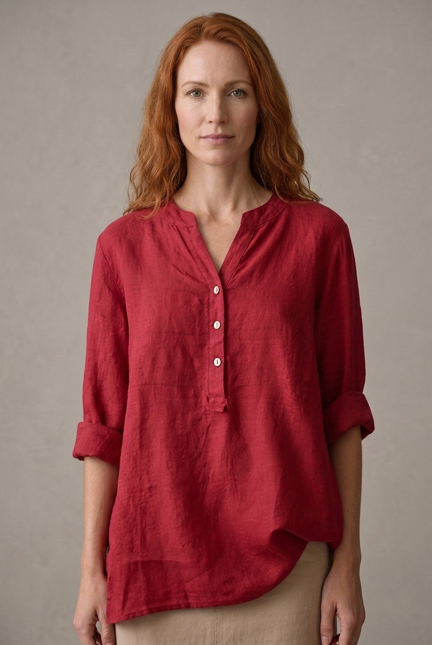 Refined V-Neck Button-Down Shirt for Women, Lightweight Breathable Relaxed Fit, for Casual, Office, Vacation & Everyday 