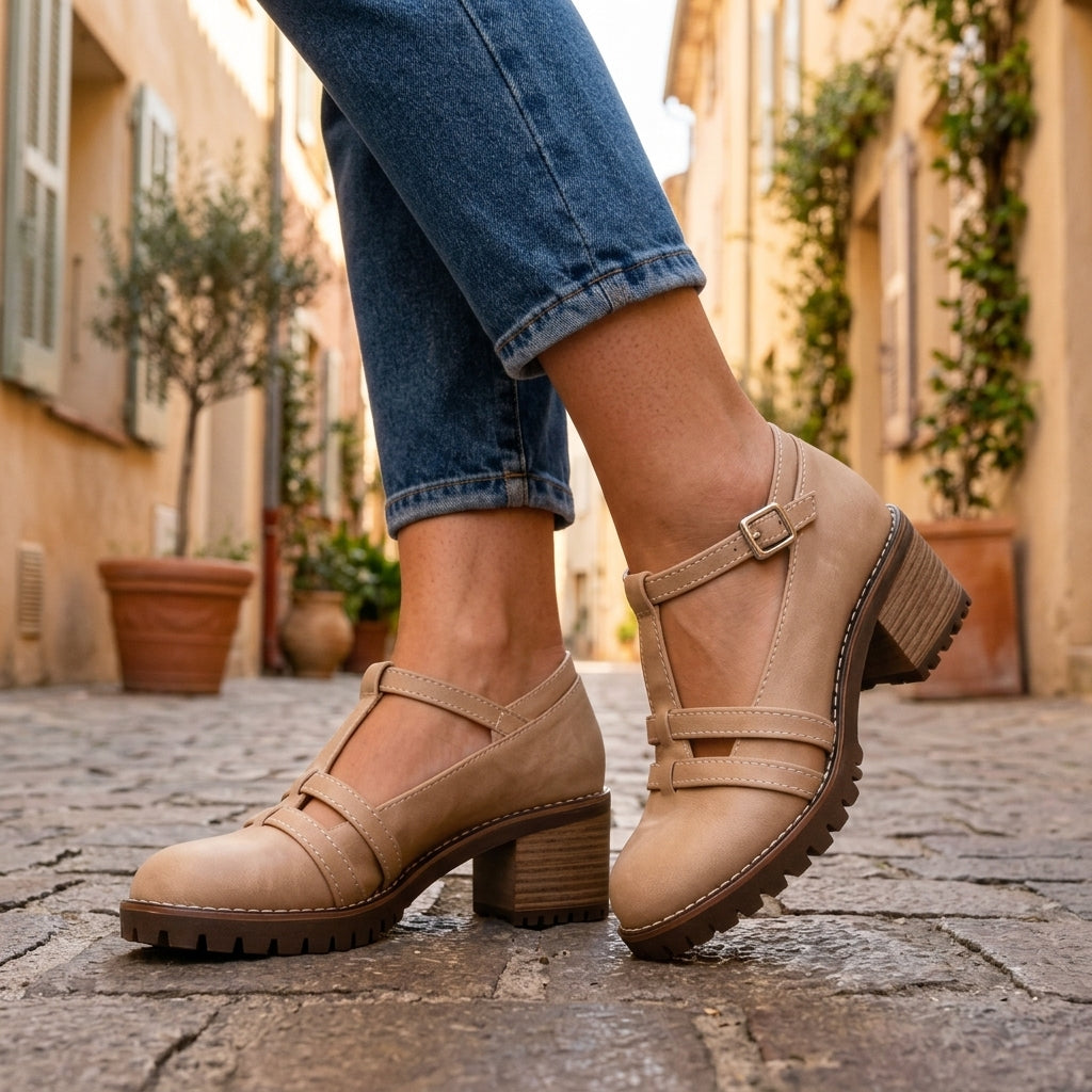 Daphne | T-Strap Block Heel Loafers