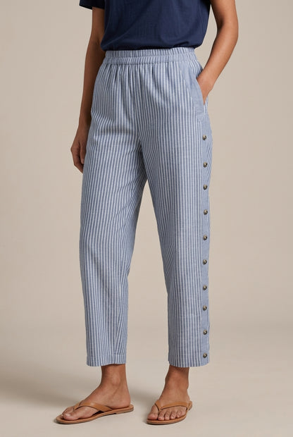 Casual Striped Cotton Women's Trousers with Pockets