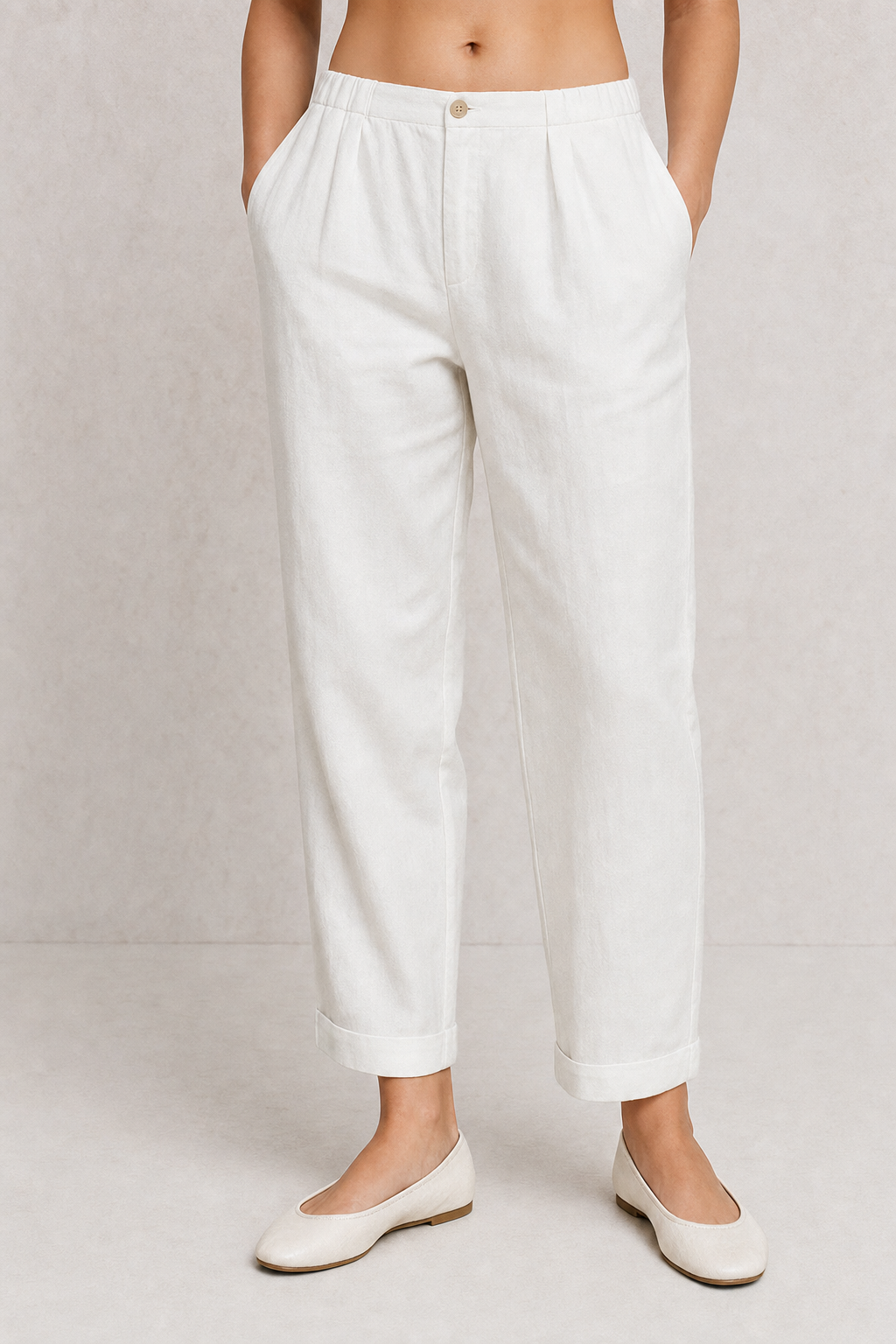Talia | Women's Linen Tapered Cropped Cuffed Pants