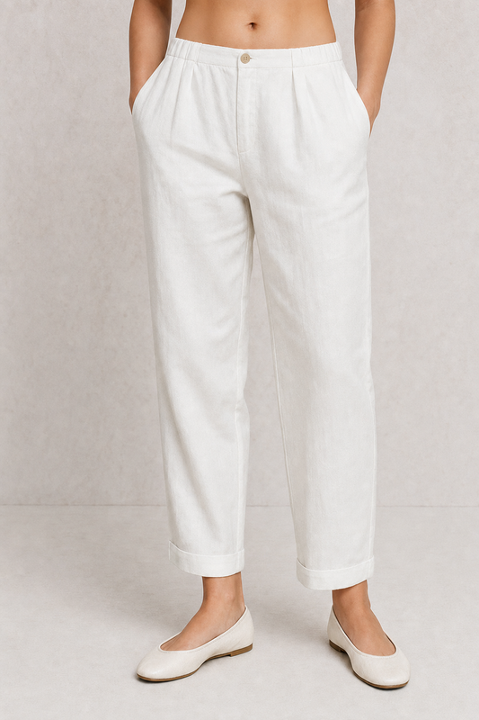 Talia | Women's Linen Tapered Cropped Cuffed Pants
