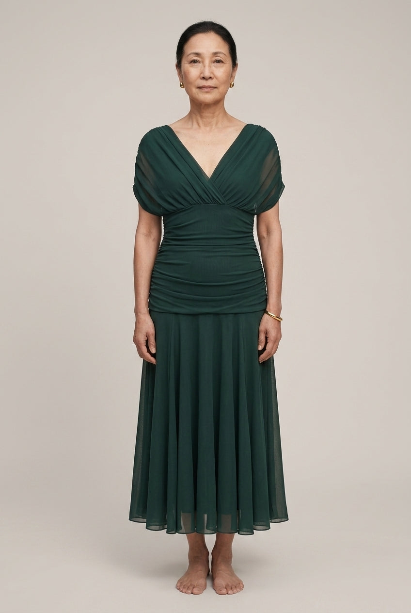 Elegant Off-Shoulder Dress for Women, Lightweight Flowy Pleated Floral, for Weddings, Evening Events & Vacation