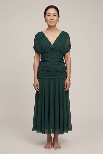 Elegant Off-Shoulder Dress for Women, Lightweight Flowy Pleated Floral, for Weddings, Evening Events & Vacation