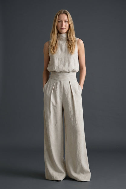 Elegant Sleeveless Trouser Set for Women, Wide-Leg Relaxed Fit Minimalist Coordinated Top & Trousers, for Summer, Work, 