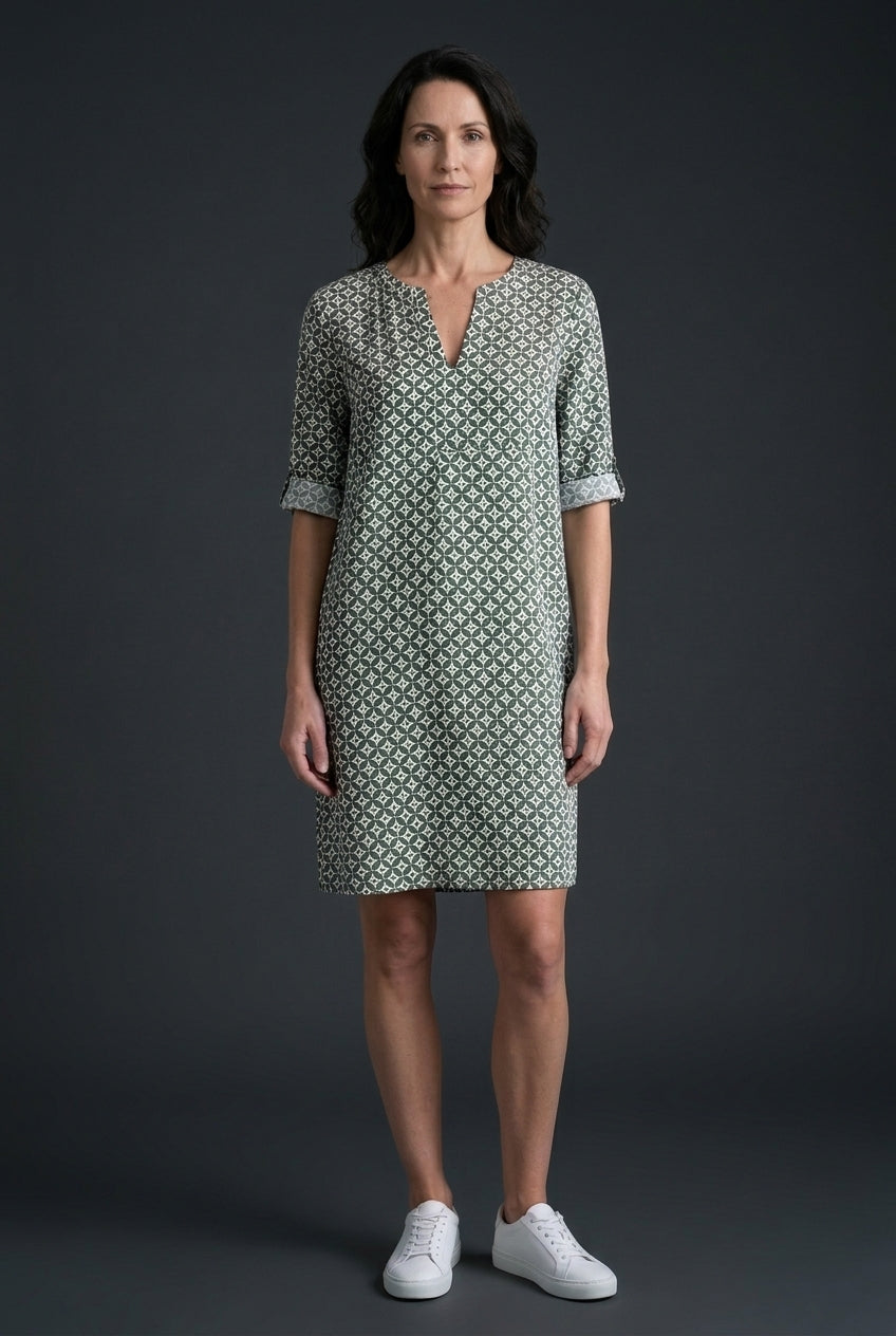 Vintage Split-Neck Summer Dress for Women, Relaxed Flowy Lightweight Breathable, for Casual, Garden Party, Evening & Eve