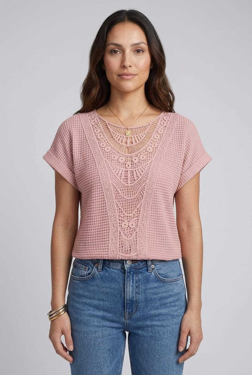 Elegant Ibiza-Style Boho Top for Women, Lightweight Relaxed Fit Round Neck, for Beach, Vacation & Everyday Wear