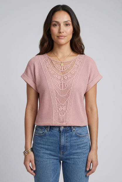 Elegant Ibiza-Style Boho Top for Women, Lightweight Relaxed Fit Round Neck, for Beach, Vacation & Everyday Wear