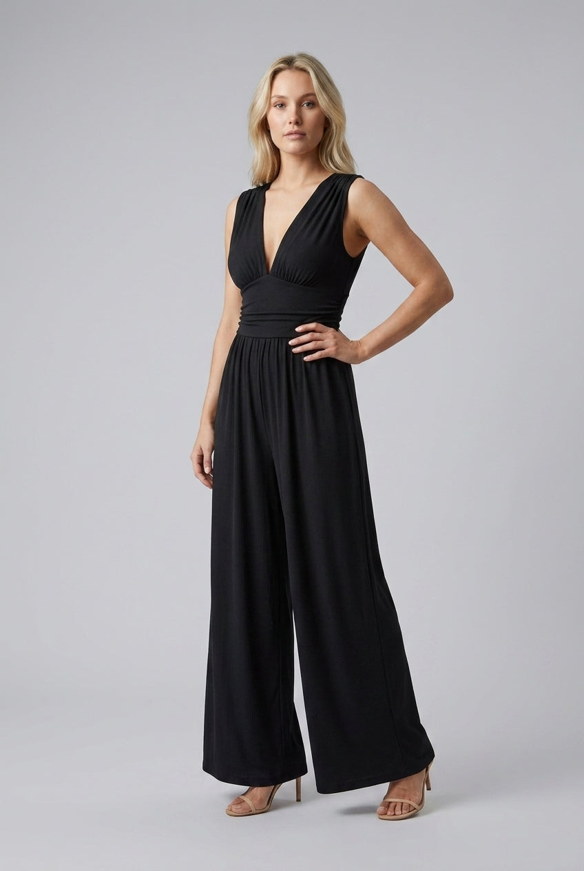Chic Sleeveless Wide-Leg Jumpsuit for Women, Tailored Elegant Silhouette, for Work, Evening, Brunch & Everyday Wear