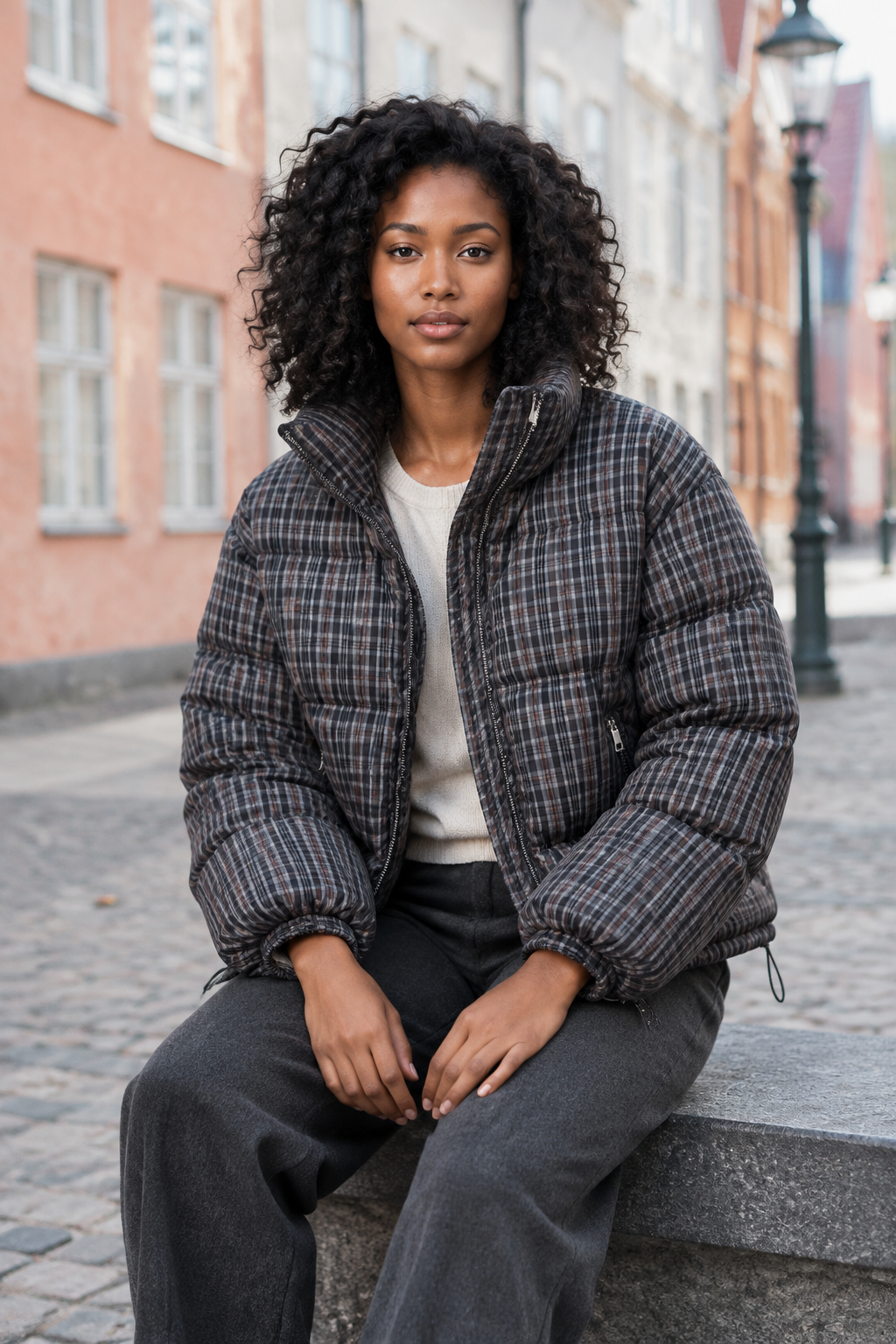 Adise | Stand-Collar Plaid Puffer Jacket