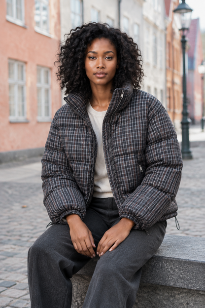 Adise | Stand-Collar Plaid Puffer Jacket