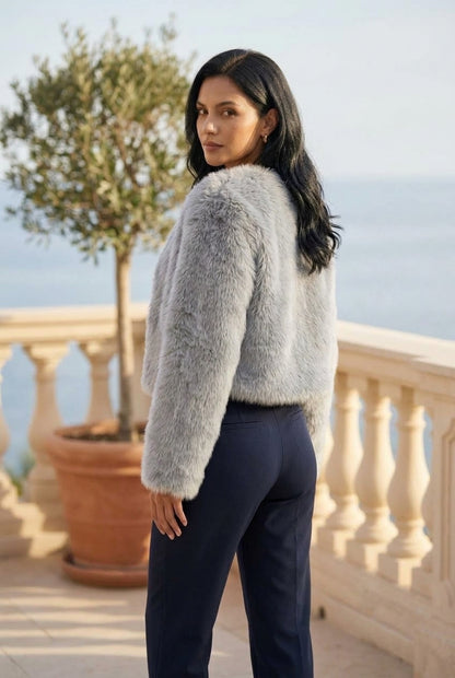 Gry | Cropped Faux Fur Cardigan