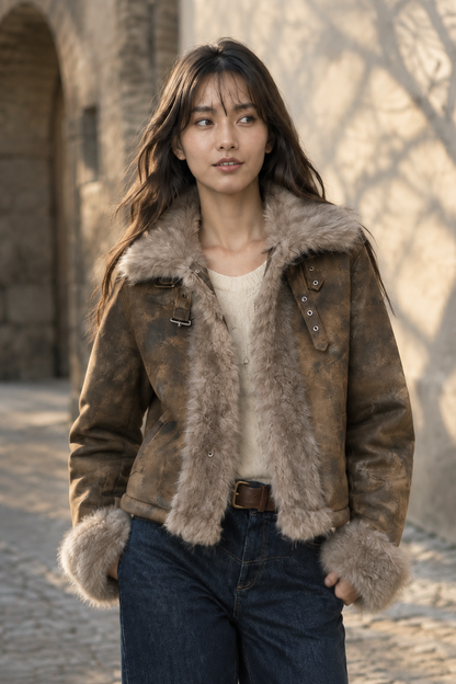 Zuris | Faux Fur Patchwork Biker Jacket