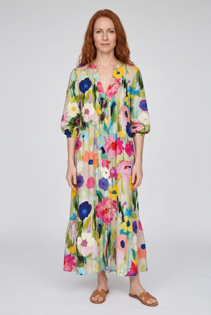 Elegant Wide Boho Dress for Women, Relaxed V-Neckline Flowing Lightweight, for Vacation, Beach, Casual & Everyday Wear
