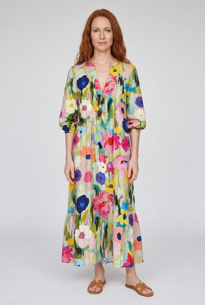 Elegant Wide Boho Dress for Women, Relaxed V-Neckline Flowing Lightweight, for Vacation, Beach, Casual & Everyday Wear