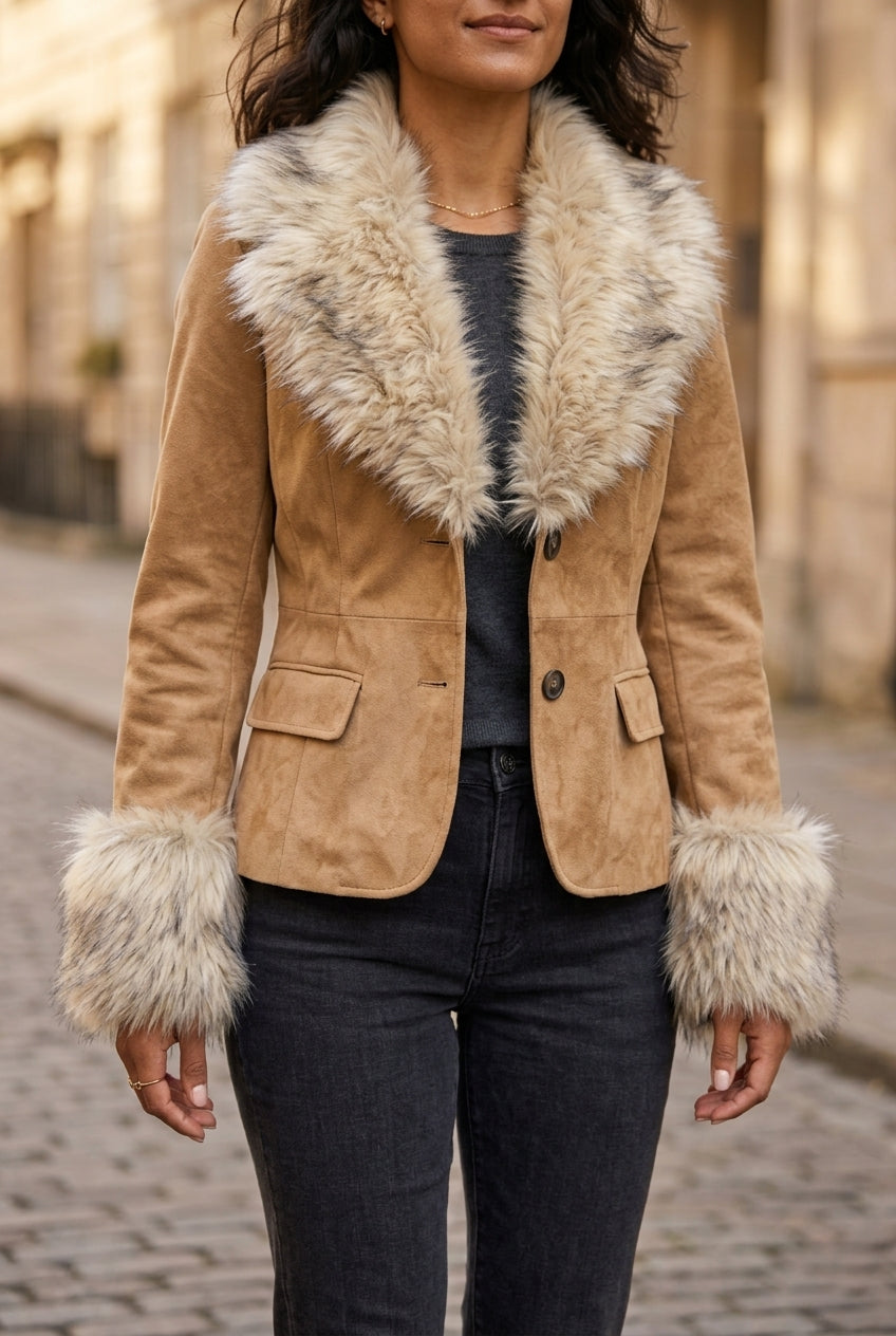 Meret | Faux Fur Trim Blazer Coat