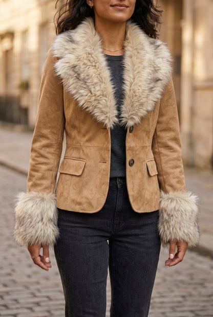 Meret | Faux Fur Trim Blazer Coat