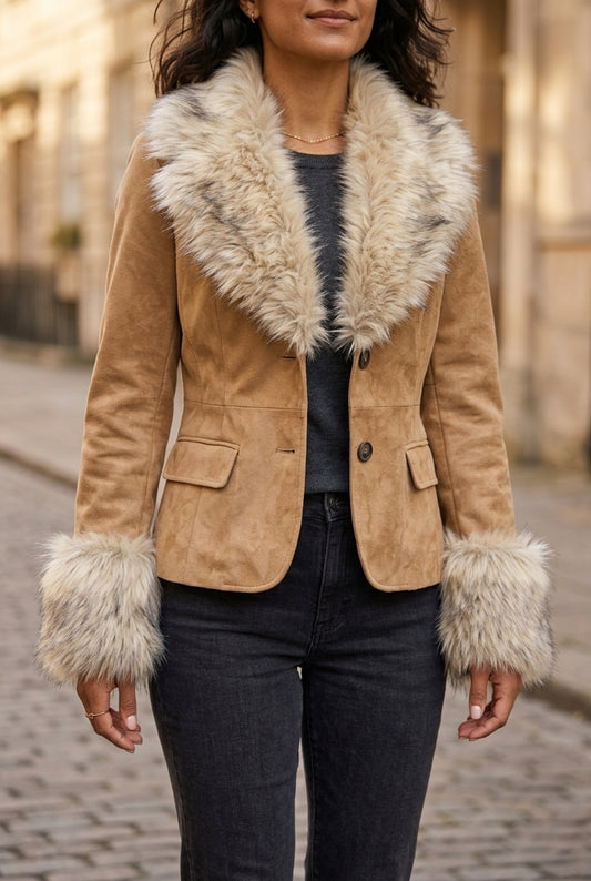 Meret | Faux Fur Trim Blazer Coat