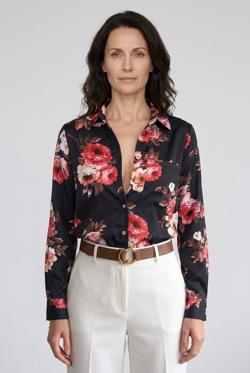 Classic Collared Printed Blouse for Women, Soft Breathable Long-Sleeve, for Work, Office, Casual & Everyday Wear