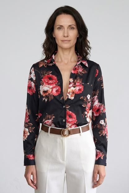 Classic Collared Printed Blouse for Women, Soft Breathable Long-Sleeve, for Work, Office, Casual & Everyday Wear