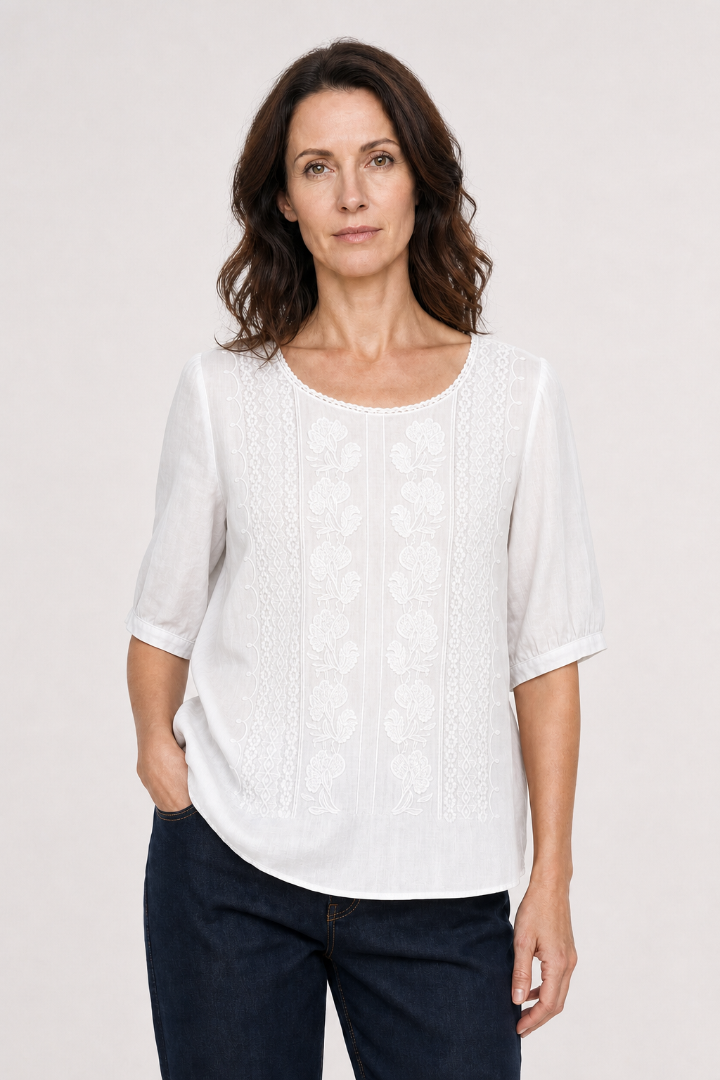 Mila | Women's Cotton Embroidered 3/4 Sleeve Blouse