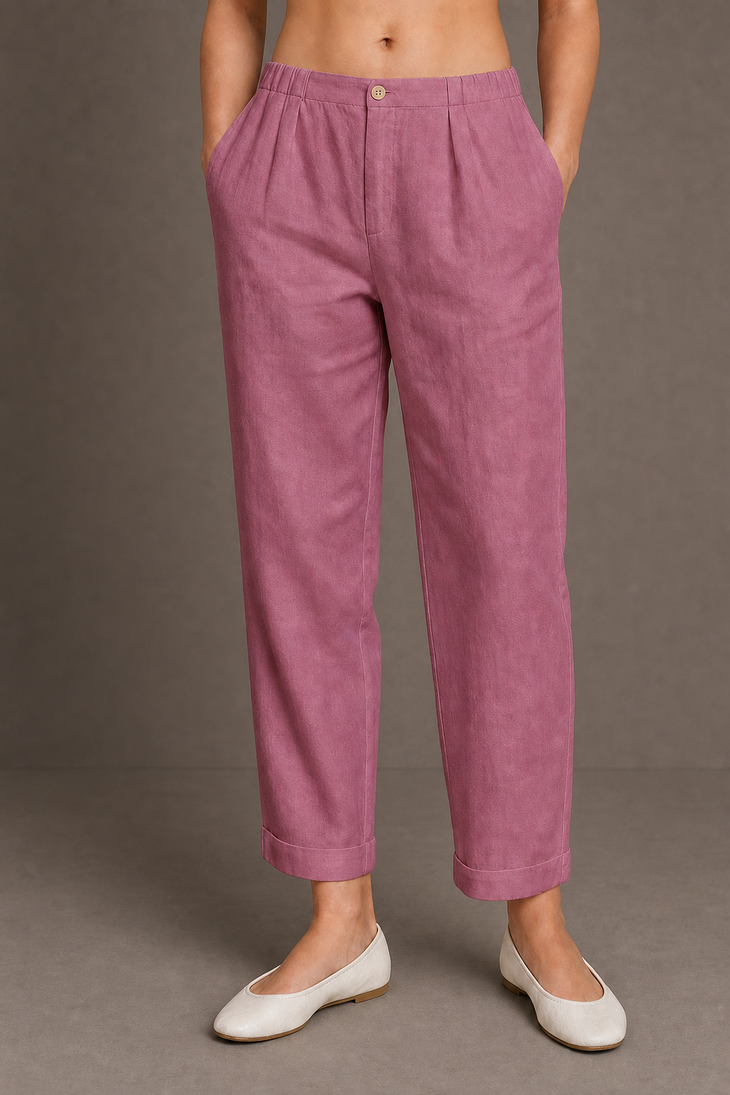 Talia | Women's Linen Tapered Cropped Cuffed Pants