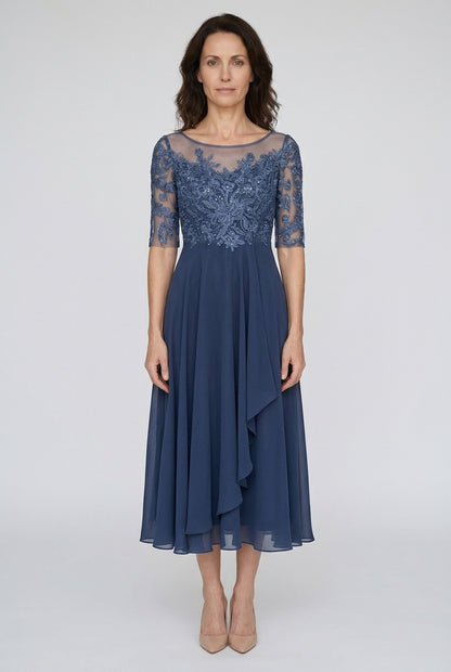 Elegant Evening Dress for Women, Fluid Draped Long-Sleeve Refined Neckline, for Formal Occasions, Dinners & Weddings