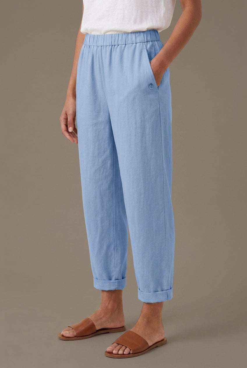 Relaxed Straight-Leg Trousers for Women, Cotton Blend Elastic Waistband, for Everyday Wear, Travel, Casual & Lounging