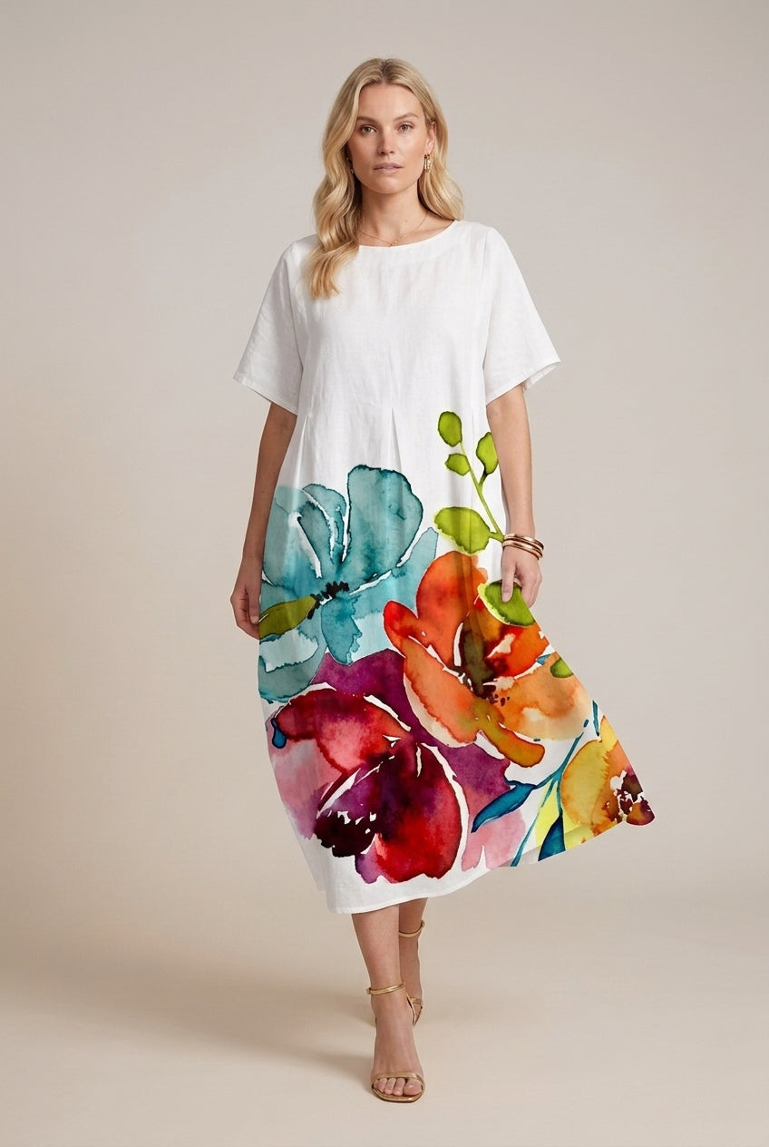 Elegant Loose Dress for Women, Round Neck Flowing Silhouette, for Casual, Social Gatherings & Everyday Wear