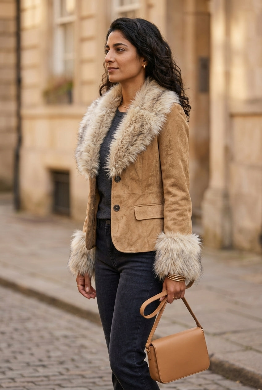 Meret | Faux Fur Trim Blazer Coat