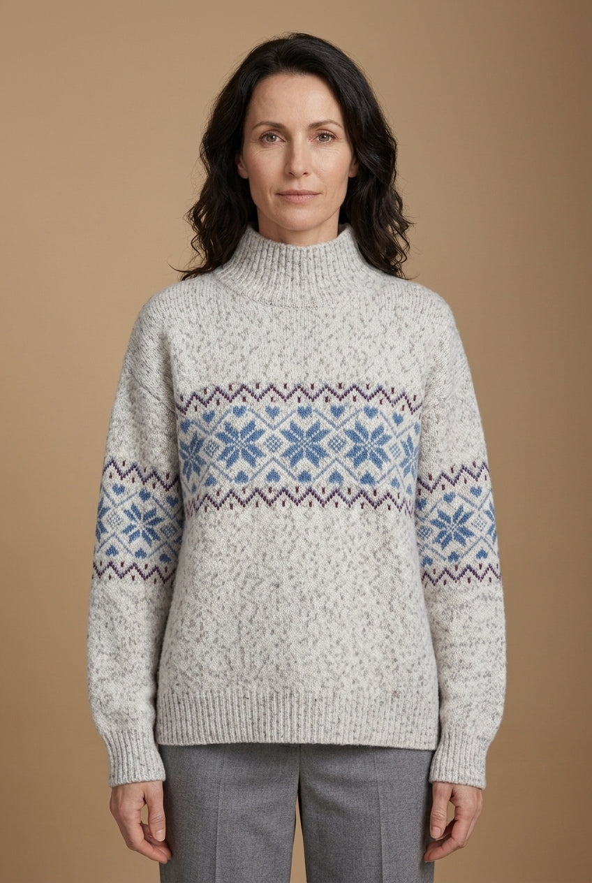 Cozy Snowflake Knit Sweater for Women, Relaxed Fit High Neckline Winter Jumper, for Holiday, Casual, Winter & Everyday W