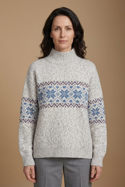 Cozy Snowflake Knit Sweater for Women, Relaxed Fit High Neckline Winter Jumper, for Holiday, Casual, Winter & Everyday W