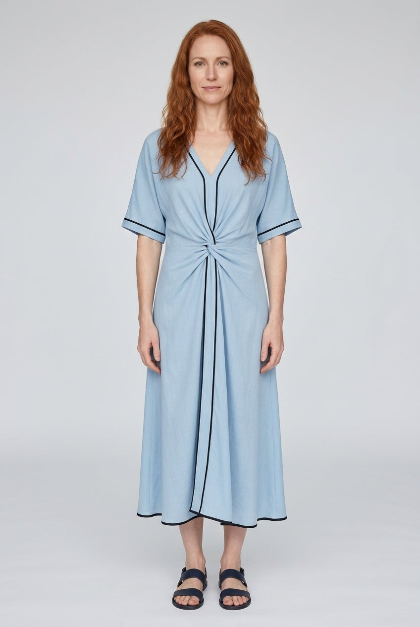 Elegant V-Neck Dress for Women, Lightweight Breathable Draped Fit, for Vacation, Casual Chic & Everyday Wear