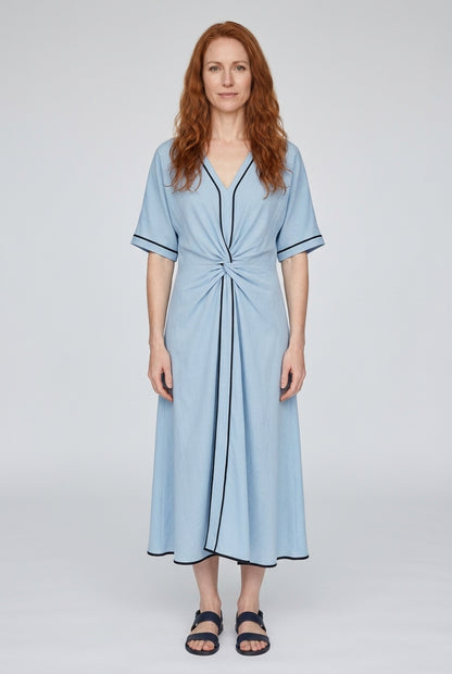 Elegant V-Neck Dress for Women, Lightweight Breathable Draped Fit, for Vacation, Casual Chic & Everyday Wear