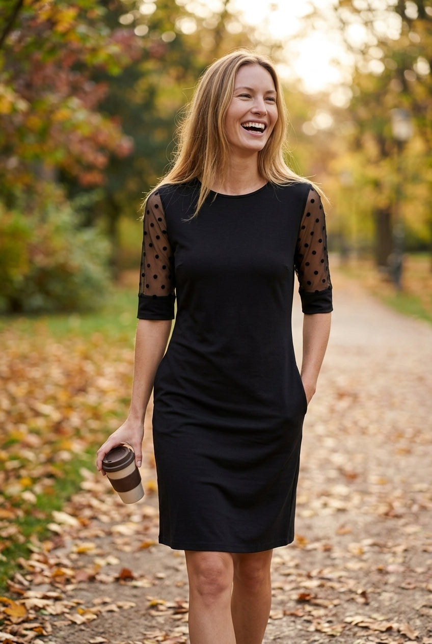 Elegant Lace Dress for Women, Straight-Fit Sheer-Sleeve Minimalist, for Work, Evening, Dinner & Everyday Wear