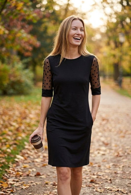 Elegant Lace Dress for Women, Straight-Fit Sheer-Sleeve Minimalist, for Work, Evening, Dinner & Everyday Wear