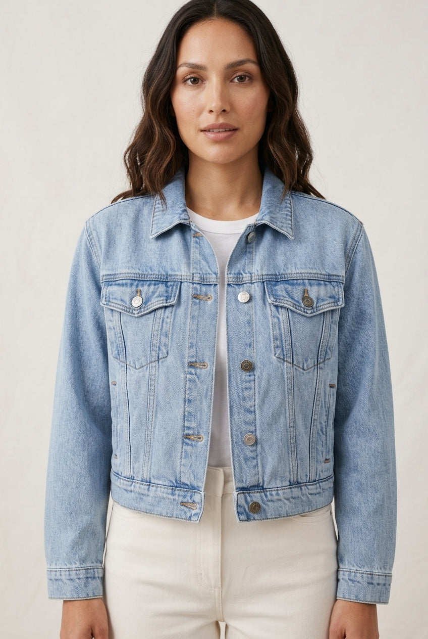 Suvi | Women's Cropped Long Sleeve Button Front Collared Jacket