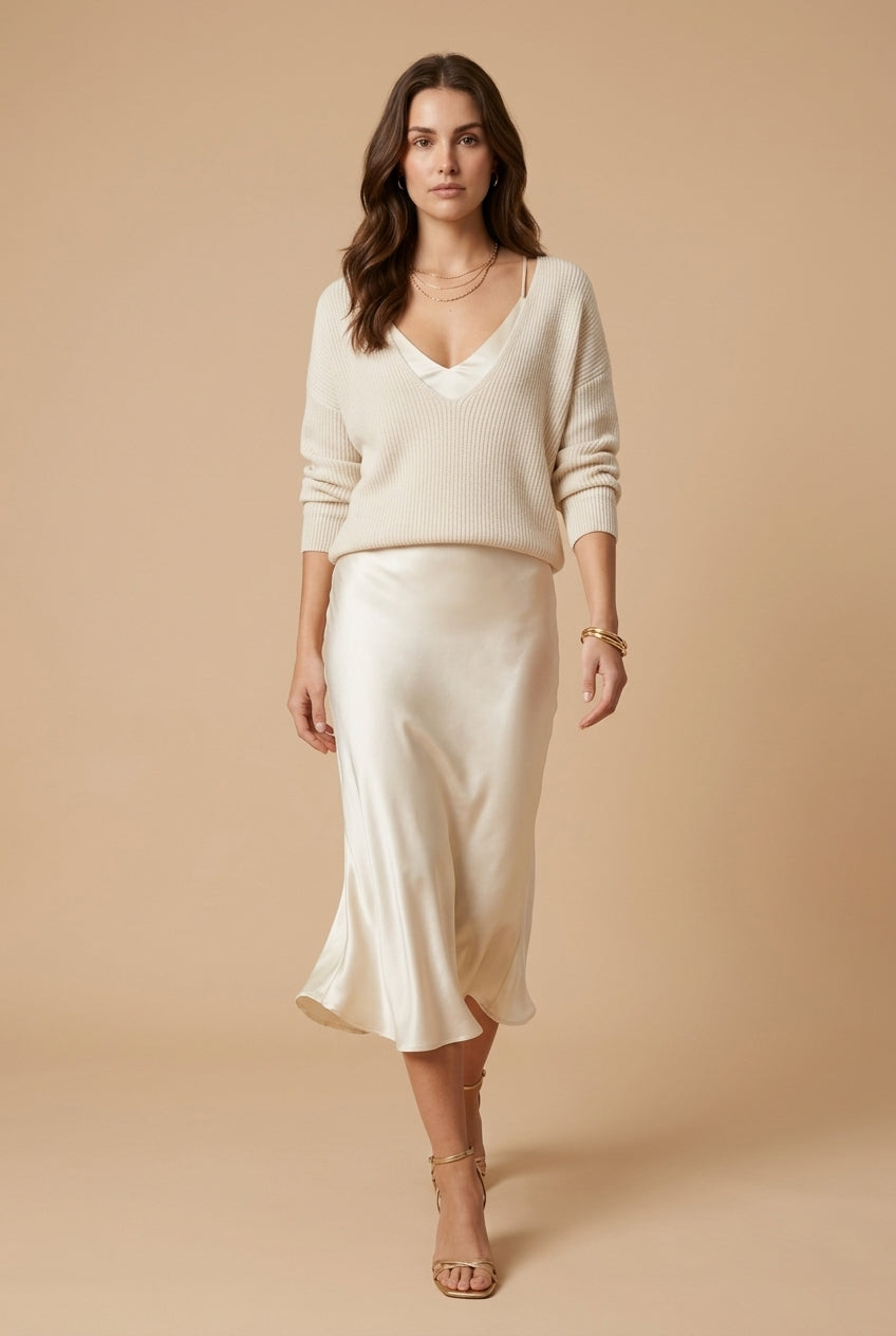 Angelique Dagny | Ribbed Knit & Satin Wrap Two-Piece Set