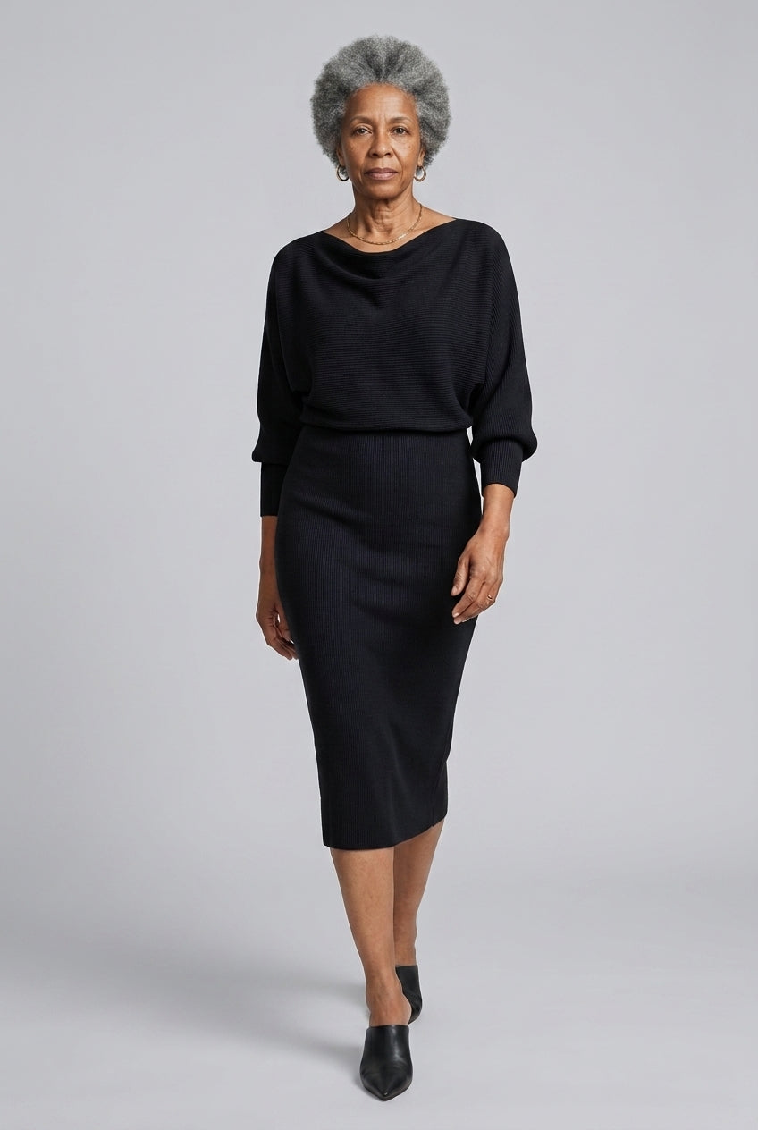 Ernestine | Draped Round Neck Midi Dress