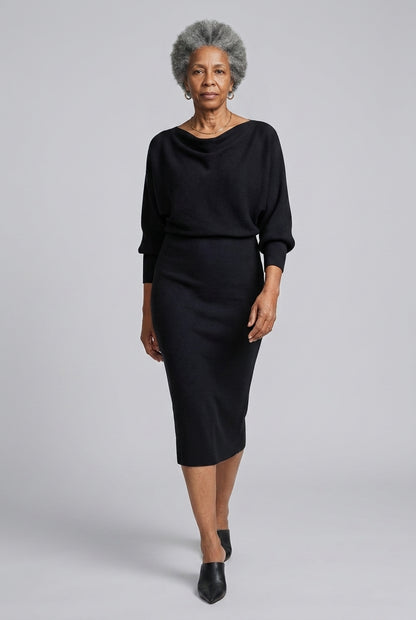 Ernestine | Draped Round Neck Midi Dress