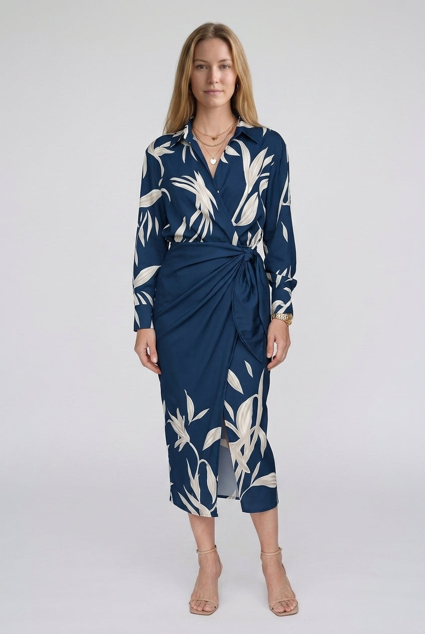 Elegant Striped Midi Dress for Women, Vertical Stripe Relaxed Fit Breathable, for Office, Casual & Everyday Wear