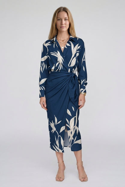 Elegant Striped Midi Dress for Women, Vertical Stripe Relaxed Fit Breathable, for Office, Casual & Everyday Wear