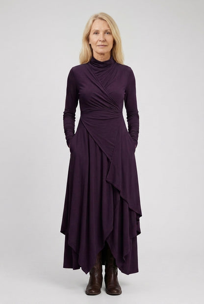 Elegant High Neck Maxi Dress for Women, Flowing Layered Long-Sleeve, for Formal Events, Wedding Guest & Everyday Wear