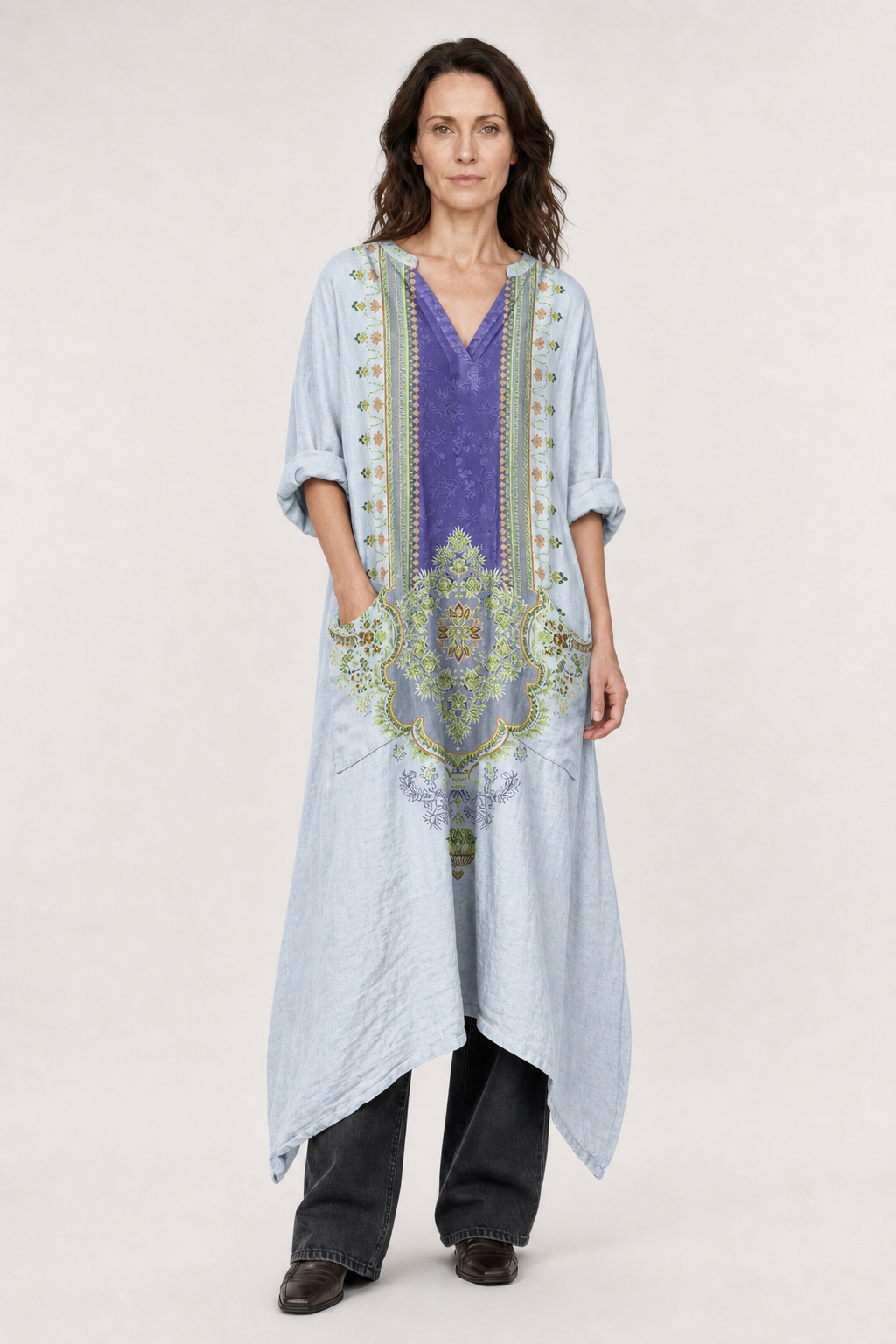 Cleo | Women's Cotton Boho Print Front Pocket Maxi Dress