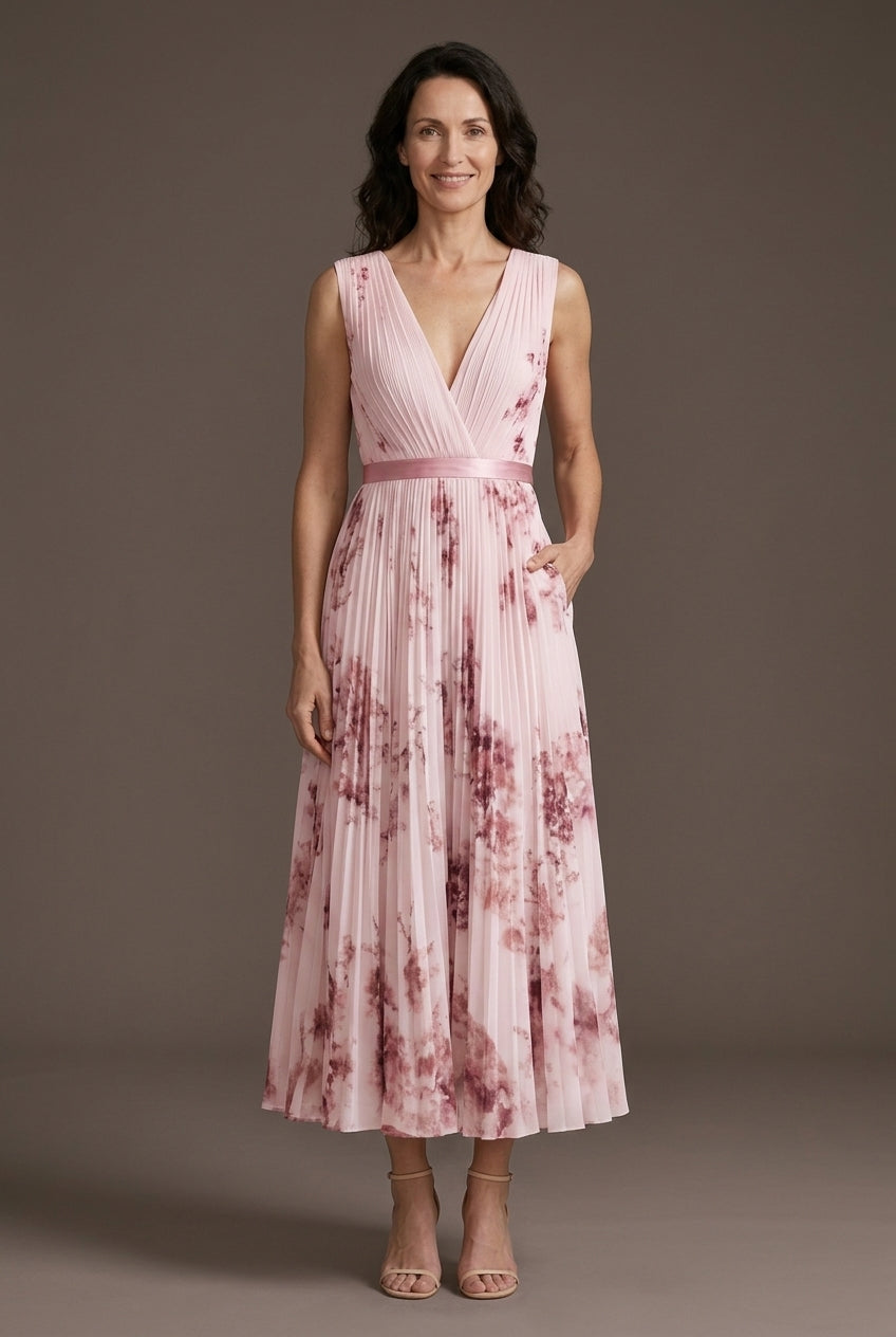 Elegant Sleeveless Dress for Women, V-Neck Wrap-Style Lightweight Flowing, for Brunch, Summer Events, Wedding Guest & Ev