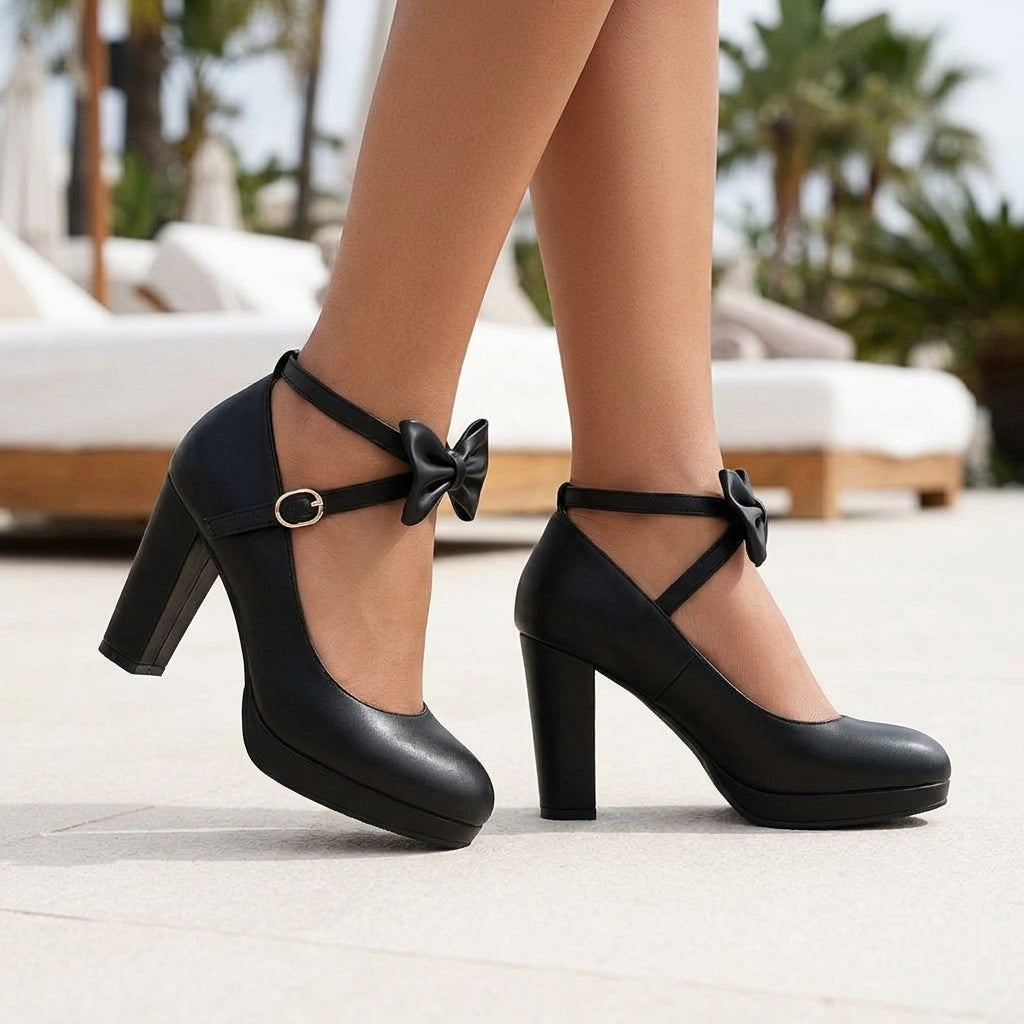 Kestrel Delphine | Bow Strap Block Heel Pump