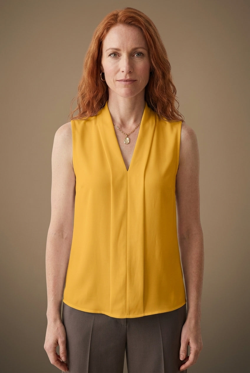 Elegant Sleeveless Pleated Blouse for Women, V-Neck Lightweight Breathable, for Office, Brunch, Evening & Everyday Wear