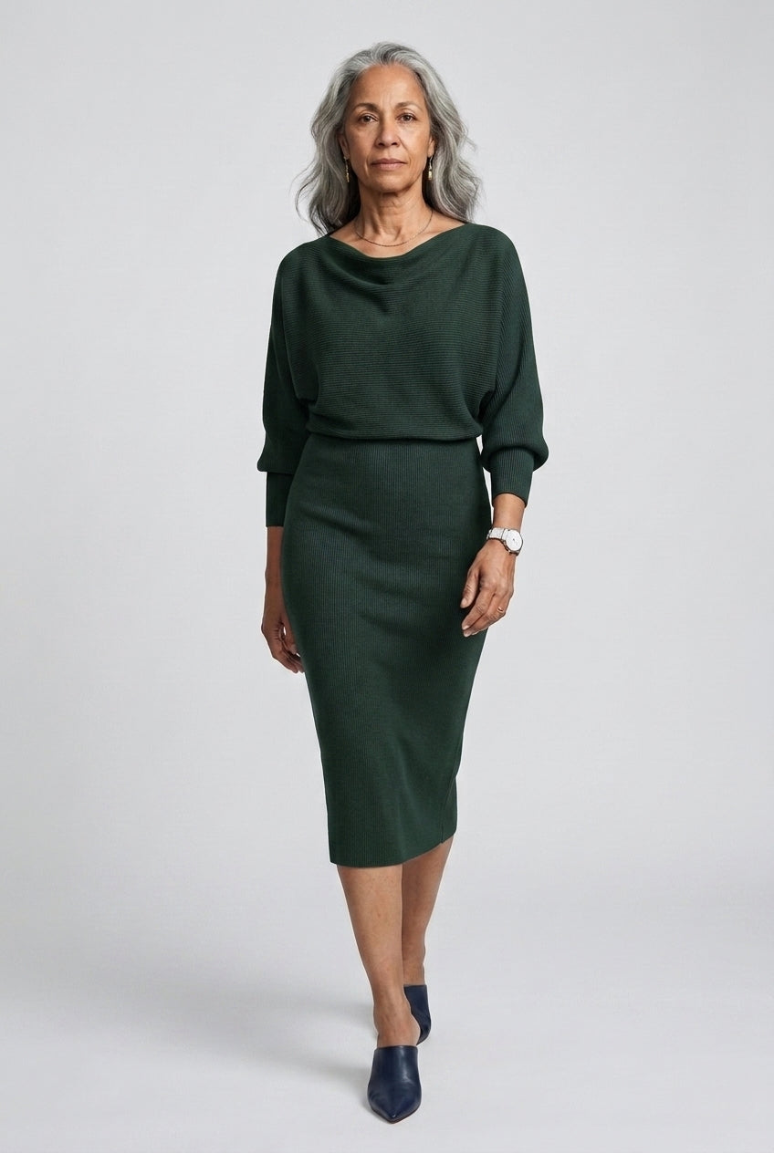 Ernestine | Draped Round Neck Midi Dress