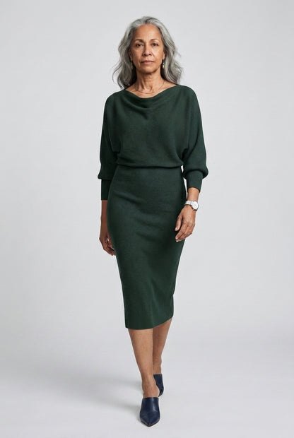 Ernestine | Draped Round Neck Midi Dress