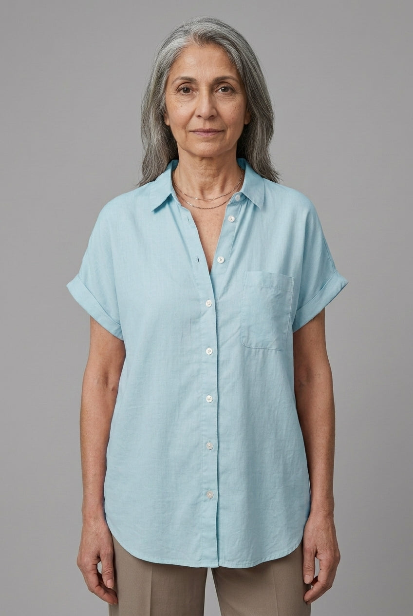 Celestine Leonie | Button-Down Short-Sleeve Blouse