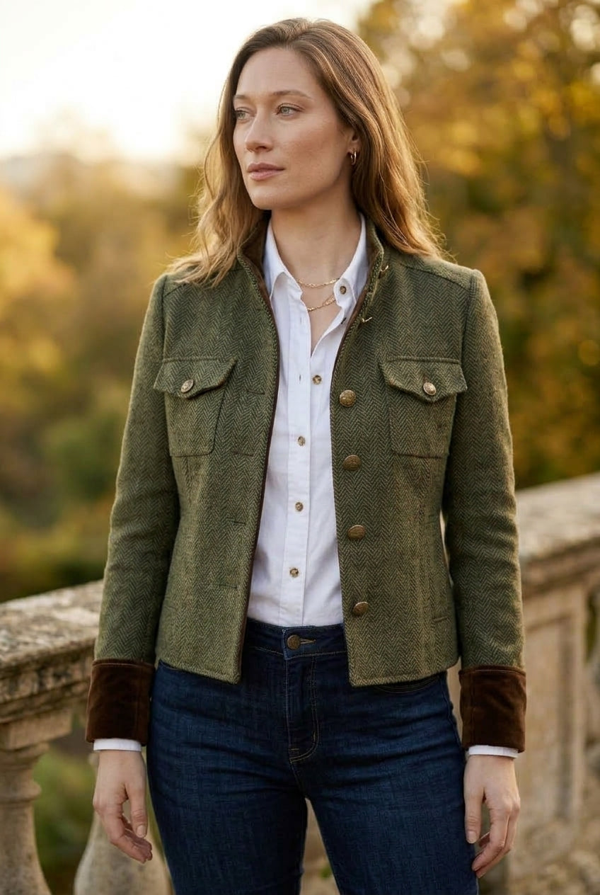 Karla | Herringbone Tweed Military Jacket